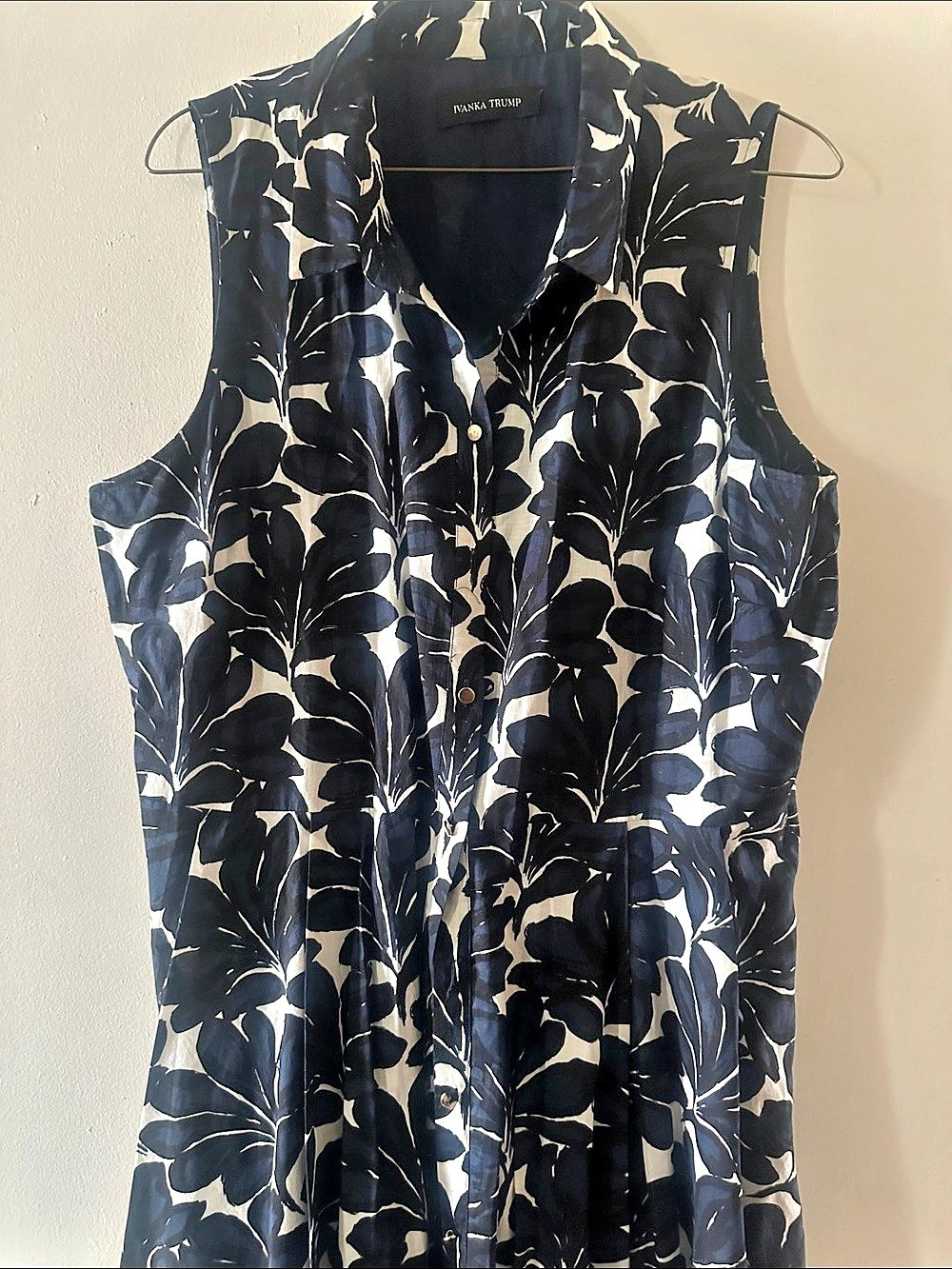 Ivanka Trump Floral Sleeveless Midi Dress in Blue & White
